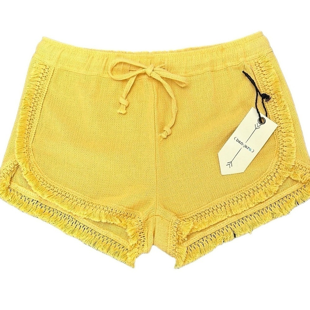 Ban Jara Yellow Gold Fringe Drawstring Waist Shorts‎ Size Medium Summer